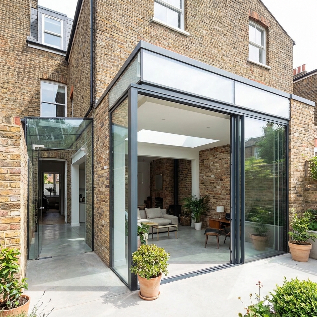 Beautifully designed small kitchen extension with glass roof in Hampstead