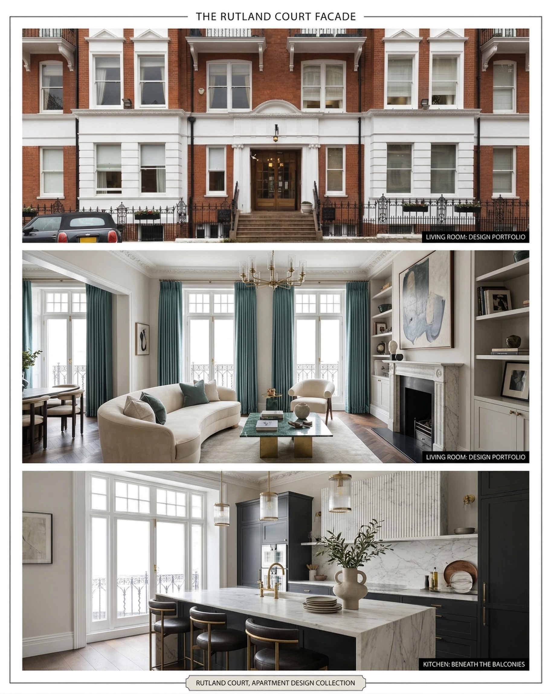 188 Rutland Court Knightsbridge - Victorian mansion block apartment with teal living room and navy kitchen